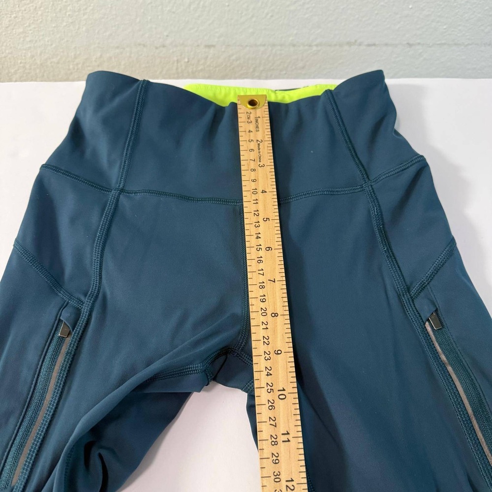 Athleta Rainier Tight Teal Neon Yellow High Rise Leggings‎ Zip Pockets XXS - Picture 13 of 16